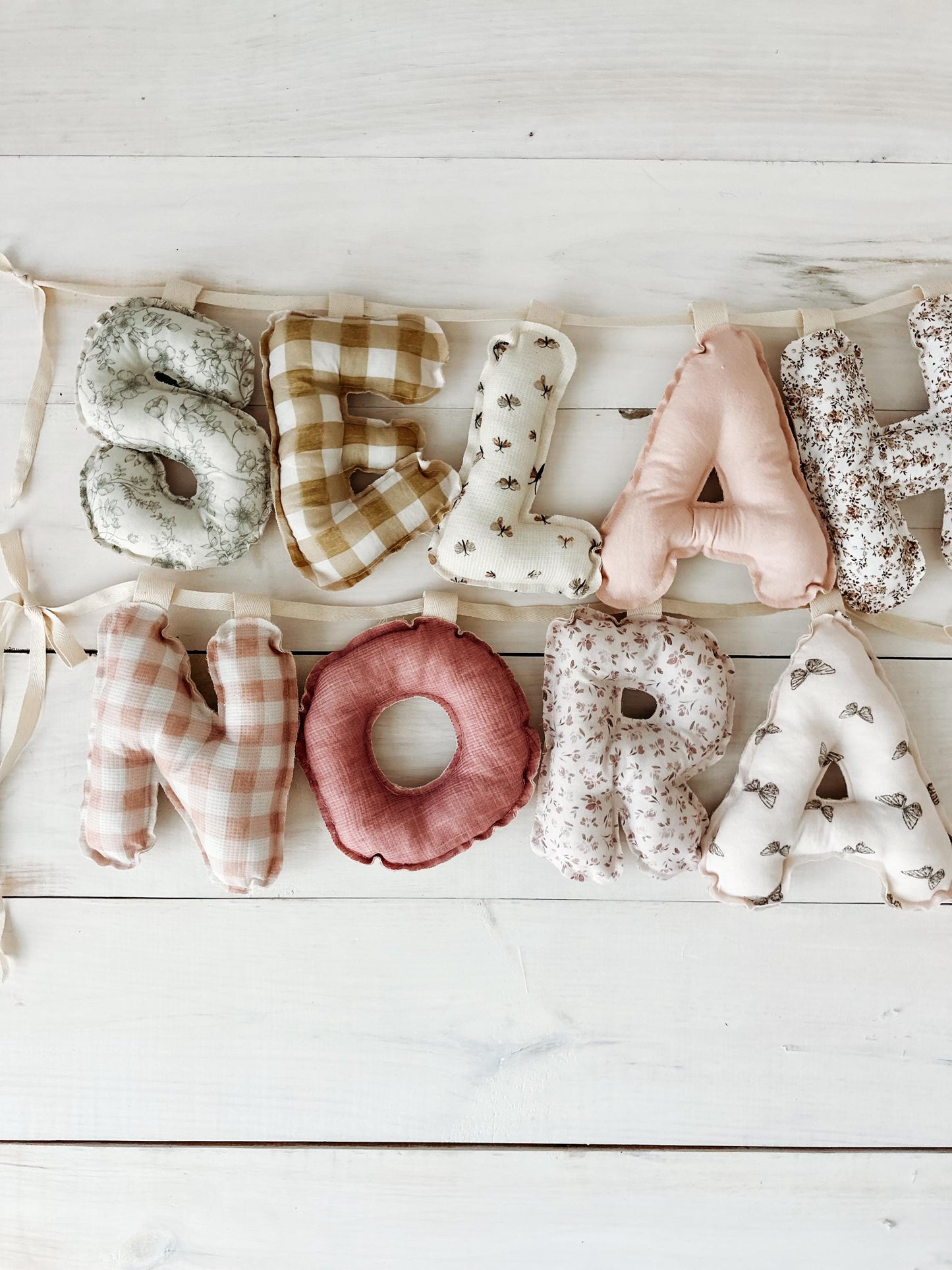 Fabric Birthday Name Banner | Floral Gingham Puffy Letters Nursery Decor