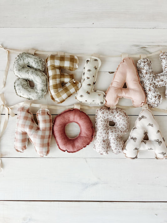 Custom Fabric Name Banner | Gingham Nursery Decor, Baby Shower Garland