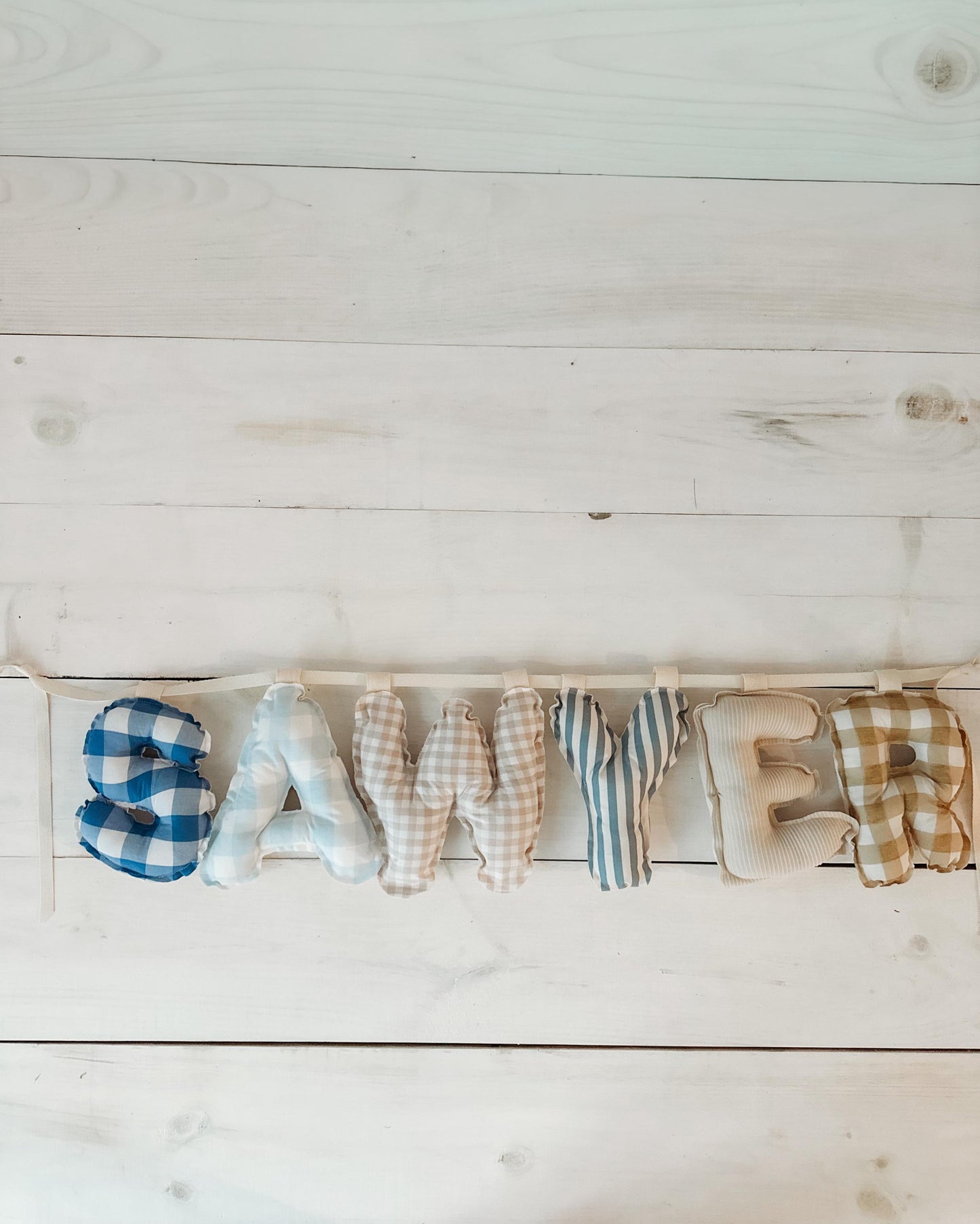 Custom Fabric Name Banner | Gingham Nursery Decor, Baby Shower Garland